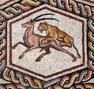 Roman Mosaic from Lod, Israel (detail), Roman, c. 300 CE, excavated at Lod (Lydda), Israel, stone tesserae. Photo © Israel Antiquities Authority. Photo courtesy of the Patricia & Phillip Frost Art Museum.